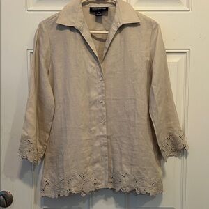 Jones New York Women's Beige Lace Trim Blouse